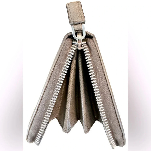 PRADA Gray Saffiano Leather Logo Embossed Zip-Around Long Wallet - Picture 6 of 13